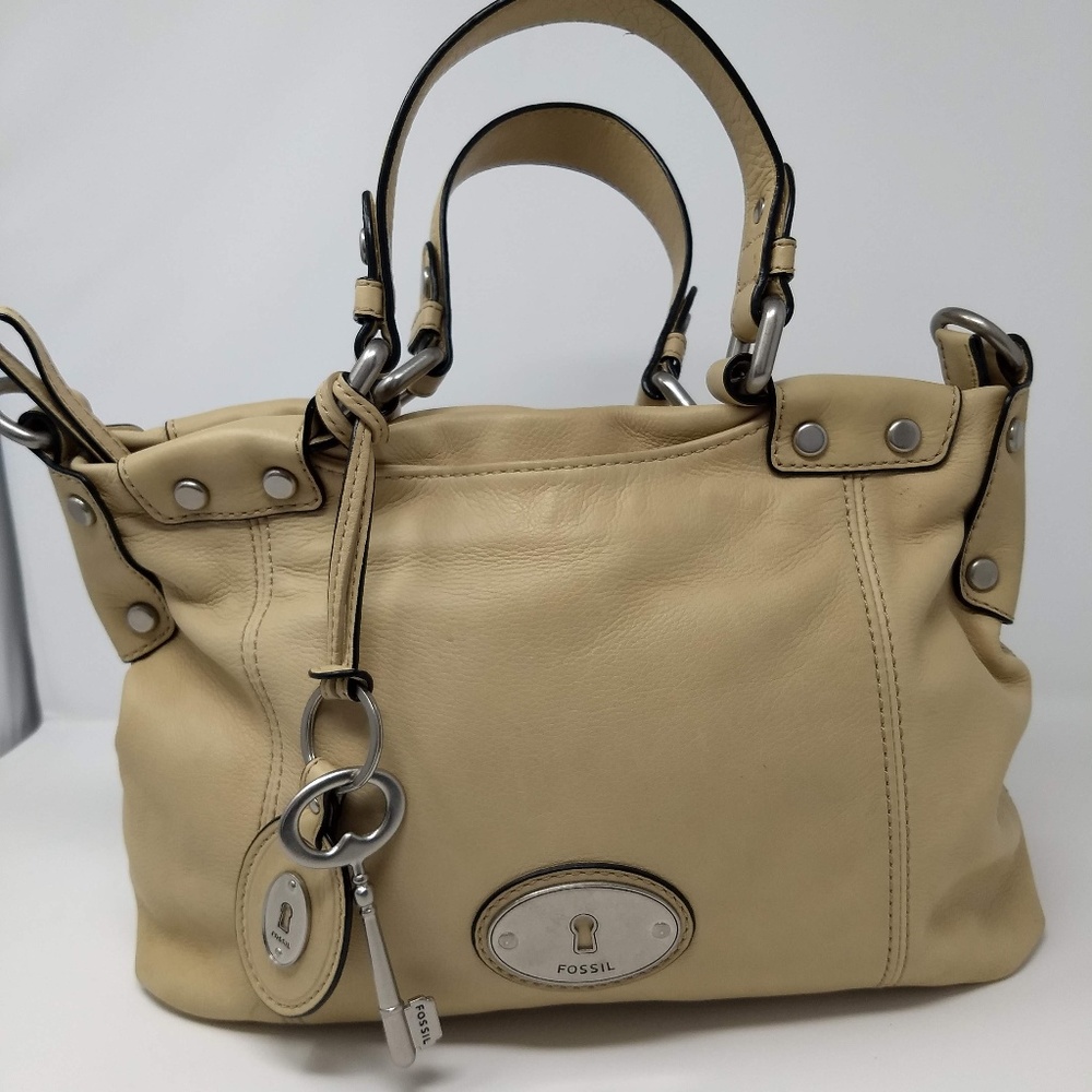 FOSSIL IVORY LEATHER "LONG LIVE VINTAGE 1954" BAG